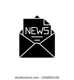 News in an envelope black icon, vector sign on isolated background. News in an envelope concept symbol, illustration 