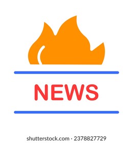 News with fire line icon. Weather forecast, prime time, TV channel, radio, television, reporter, channel. Vector color icon on white background for business and advertising.