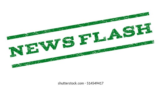 News Flash watermark stamp. Text caption between parallel lines with grunge design style. Rubber seal stamp with scratched texture. Vector green color ink imprint on a white background.