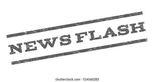 News Flash watermark stamp. Text caption between parallel lines with grunge design style. Rubber seal stamp with dust texture. Vector grey color ink imprint on a white background.