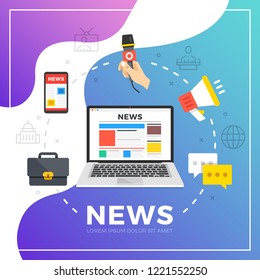 News. Flat design graphic elements for websites, web banners, web page templates, mobile apps, creative advertising materials and marketing concepts. Modern vector illustration