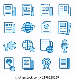 News flat line icons. Set of article, media, paper, document, information and more. Editable Stroke. Change to any size and any colour.