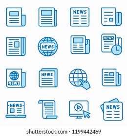 News Flat Line Icons. Set Of Article, Media, Paper, Document, Information And More. Editable Stroke. Change To Any Size And Any Colour.