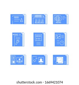 News flat line Icons. Set of article, media, paper, document and information icons.