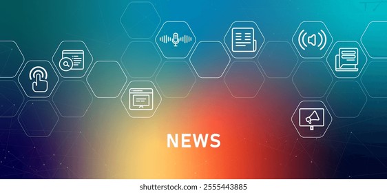 News gradients article updates information header reportage newspaper fact data analysis content design with icons