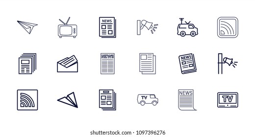 News icon. collection of 18 news outline icons such as paper plane, tv van, megaphone, wi-fi, letter. editable news icons for web and mobile.
