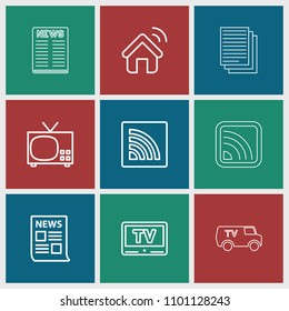 News icon. collection of 9 news outline icons such as tv, wi-fi, house signal. editable news icons for web and mobile.