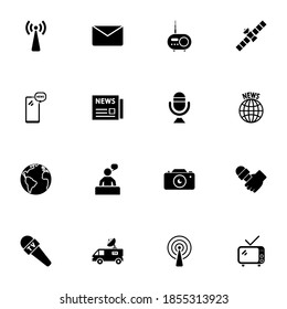 News icon - Expand to any size - Change to any colour. Perfect Flat Vector Contains such Icons as smartphone, microphone, television van, tv microphone, newspaper, correspondent, satellite, radio