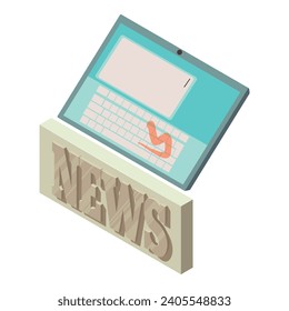 Icono de noticias vector isométrico. Gran inscripción de noticias cerca del icono de la tableta digital moderna. Concepto de medios