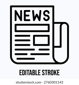 News Icon, Lineal style vector icon, Editable stroke. 