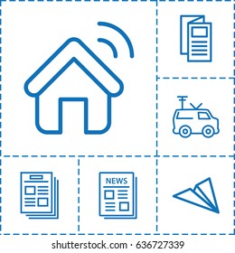 News icon. set of 6 news outline icons such as news, tv van, house signal, paper plane