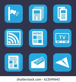 News icon. set of 9 filled news icons such as news, megaphone, wi-fi, letter, TV, newspaper