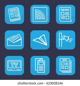 News icon. set of 9 outline news icons such as news, megaphone, wi-fi, letter, TV, paper plane