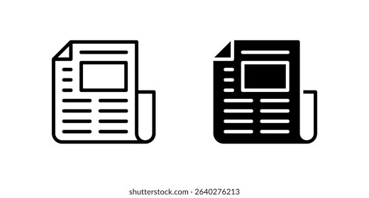 News Icon Set. A black icon of a newspaper, representing news communication.