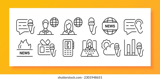 News icon set. Newspaper, information, press, media, journalism. News concept. Vector line icon for Business and Advertising