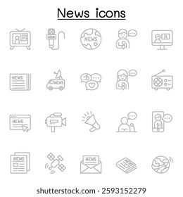 News icon set in thin line style