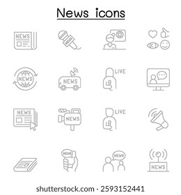 News icon set in thin line style