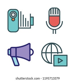 news icon set. vector set about megaphone, camcorder, streaming and microphone icons set.