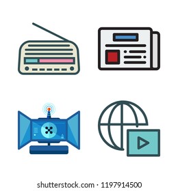 news icon set. vector set about streaming, remote control, radio and newspaper icons set.