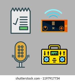 news icon set. vector set about radio, remote control, microphone and report id icons set.