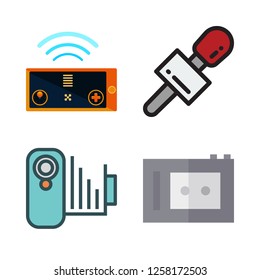 news icon set. vector set about remote control, camcorder, microphone and recorder icons set.