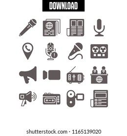 news icon. This set with recorder, video camera, radio and microphone vector icons for mobile and web