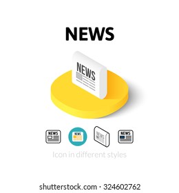 News icon, vector symbol in flat, outline and isometric style