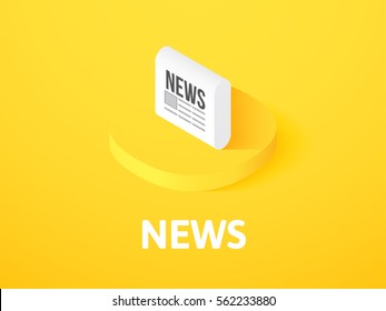 News icon, vector symbol in flat isometric style isolated on color background