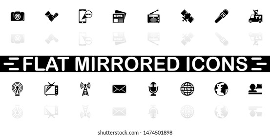 News icons - Black symbol on white background. Simple illustration. Flat Vector Icon. Mirror Reflection Shadow. Can be used in logo, web, mobile and UI UX project.