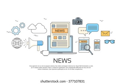 News Icons, Newspaper, Tablet Smart Phone Paper Web Banner Set Vector Illustration