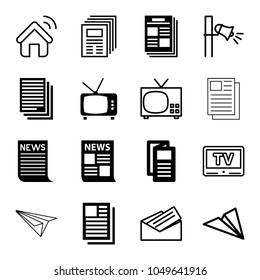 News icons. set of 16 editable filled and outline news icons such as news, newspaper, tv, paper plane, megaphone, letter
