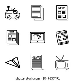 News icons. set of 9 editable outline news icons such as paper plane, newspaper, news, tv van