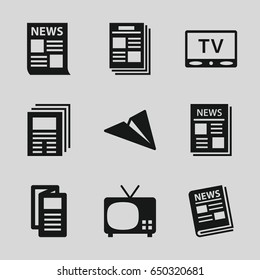 News icons set. set of 9 news filled icons such as news, tv, newspaper