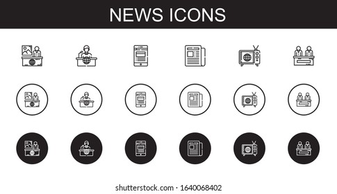news icons set. Collection of news with news report, newspaper, tv. Editable and scalable icons.