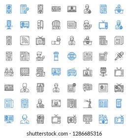 news icons set. Collection of news with tv, television, news reporter, advertising, journalist, report, newspaper, billboard, watercolor. Editable and scalable icons.
