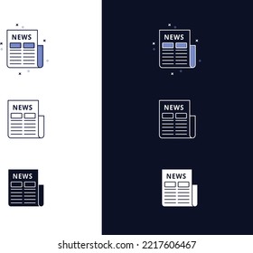 News icons in various styles with live stroke. Newspaper icon. News symbol. Press media. News headlines. Print edition. Communication symbol. 