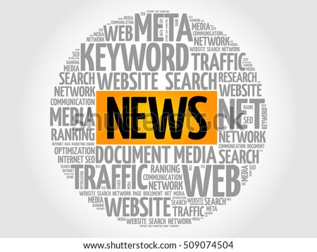 NEWS - information about current events or developments, especially as reported by newspapers, television, radio or online sources, text concept word cloud