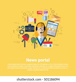 News Internet Portal Application Web Banner Flat Vector Illustration