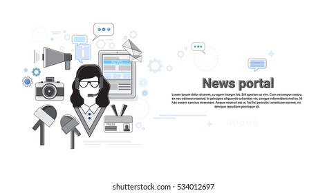 News Internet Portal Application Web Banner Vector Illustration