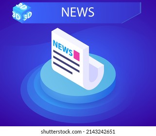 Icono de diseño isométrico de noticias. Ilustración web de vectores. 3.ª colorida concepción