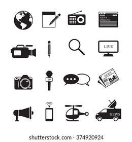 News And Journalism Mono Icons Set, Press, Mass Media, Global Communication, Broadcasting