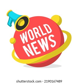 Icono plano de etiqueta de noticias. Ilustración vectorial de títulos de noticias mundiales, deportivas y falsos. Boletín, titular de televisión y concepto de tipografía