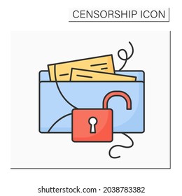 News leak color icon. Unsanctioned release of confidential information to news media. Premature information publication.Censorship concept. Isolated vector illustration