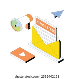 News Letter vector Gradient isometric Style illustration. Eps 10 File