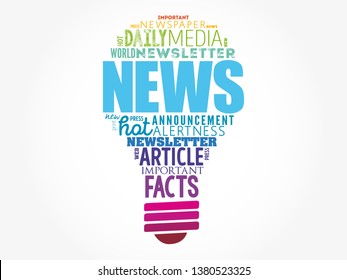 NEWS light bulb word cloud collage, business concept background