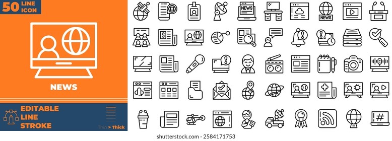 News Line Editable Icons set. Vector illustration in modern thin line style of news icons: broadcast, spread, information, etc