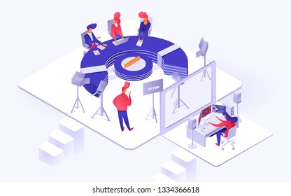 News live studio concept 3d isometric vector illustration isolated on white background