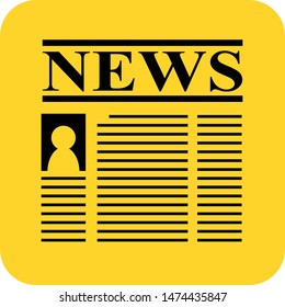 News logo. Flat 3D shadow design. yellow background black vector. product brand service label banner board display. App icon.