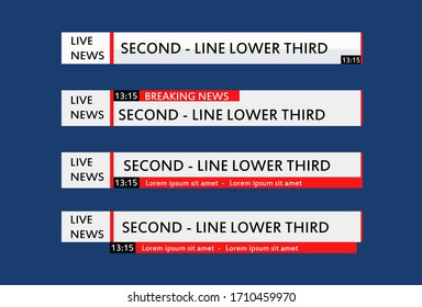 Paquete de noticias de la parte inferior de la cadena de noticias. Signo De Tercero Inferior. live News, Ultra HD. Banners Para La Plantilla De Vídeo De Televisión.