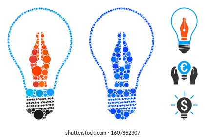 News maker bulb mosaic of circle elements in different sizes and color hues, based on news maker bulb icon. Vector round elements are composed into blue mosaic.